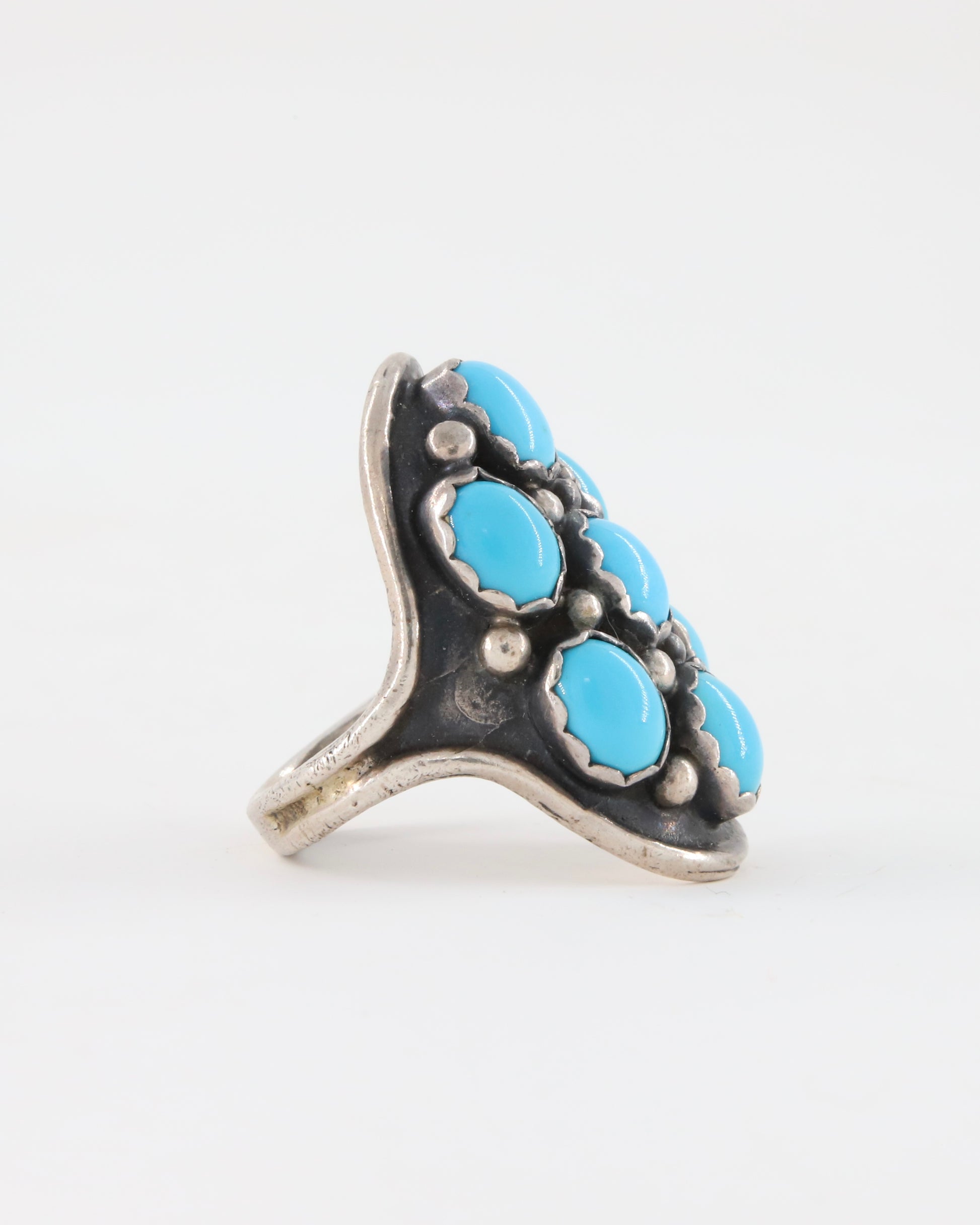 Turquoise Cluster + Sterling Oblong Ring sz 8