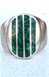 Vintage sterling silver ring with vertical turquoise inlay on oval face.