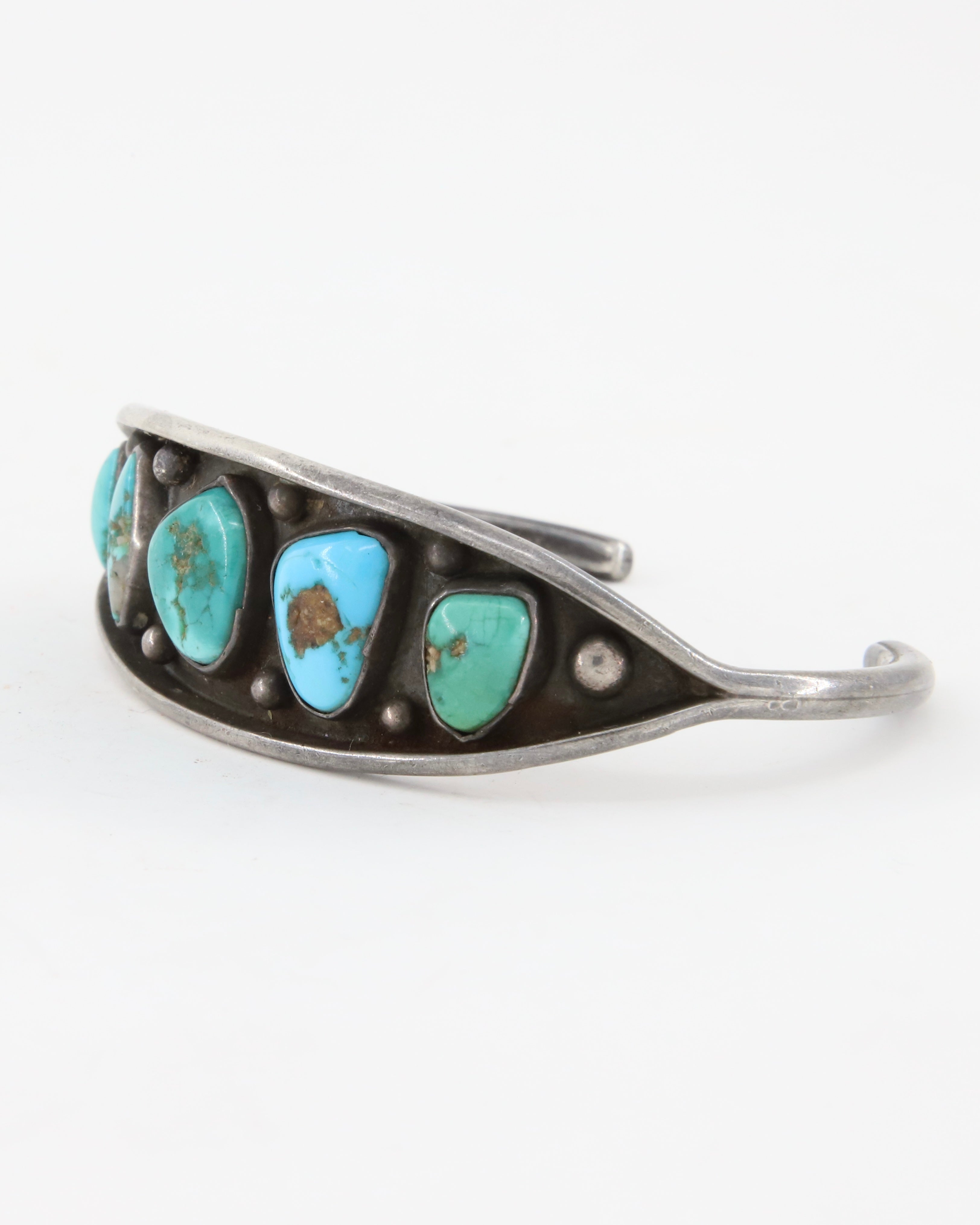 Five Nugget Turquoise Sterling Silver Cuff Bracelet.