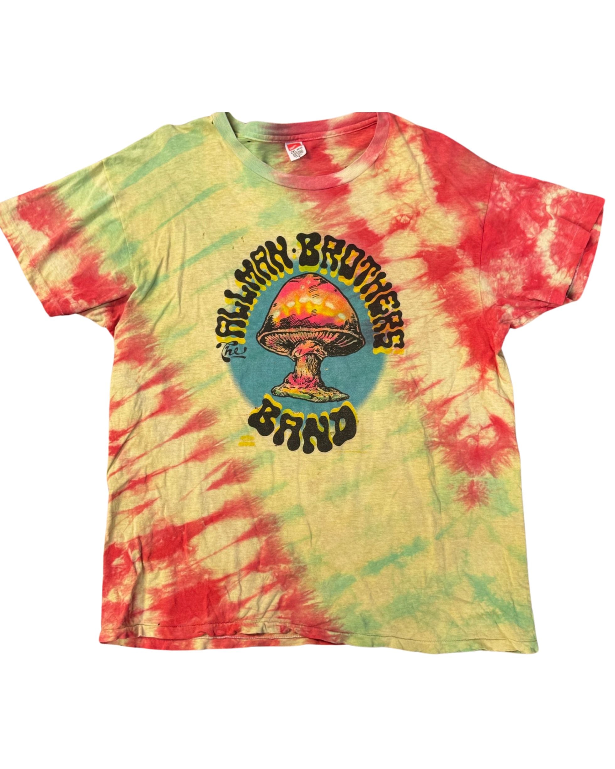 Front view of early 1990s Allman Brothers tie-dye T-shirt.