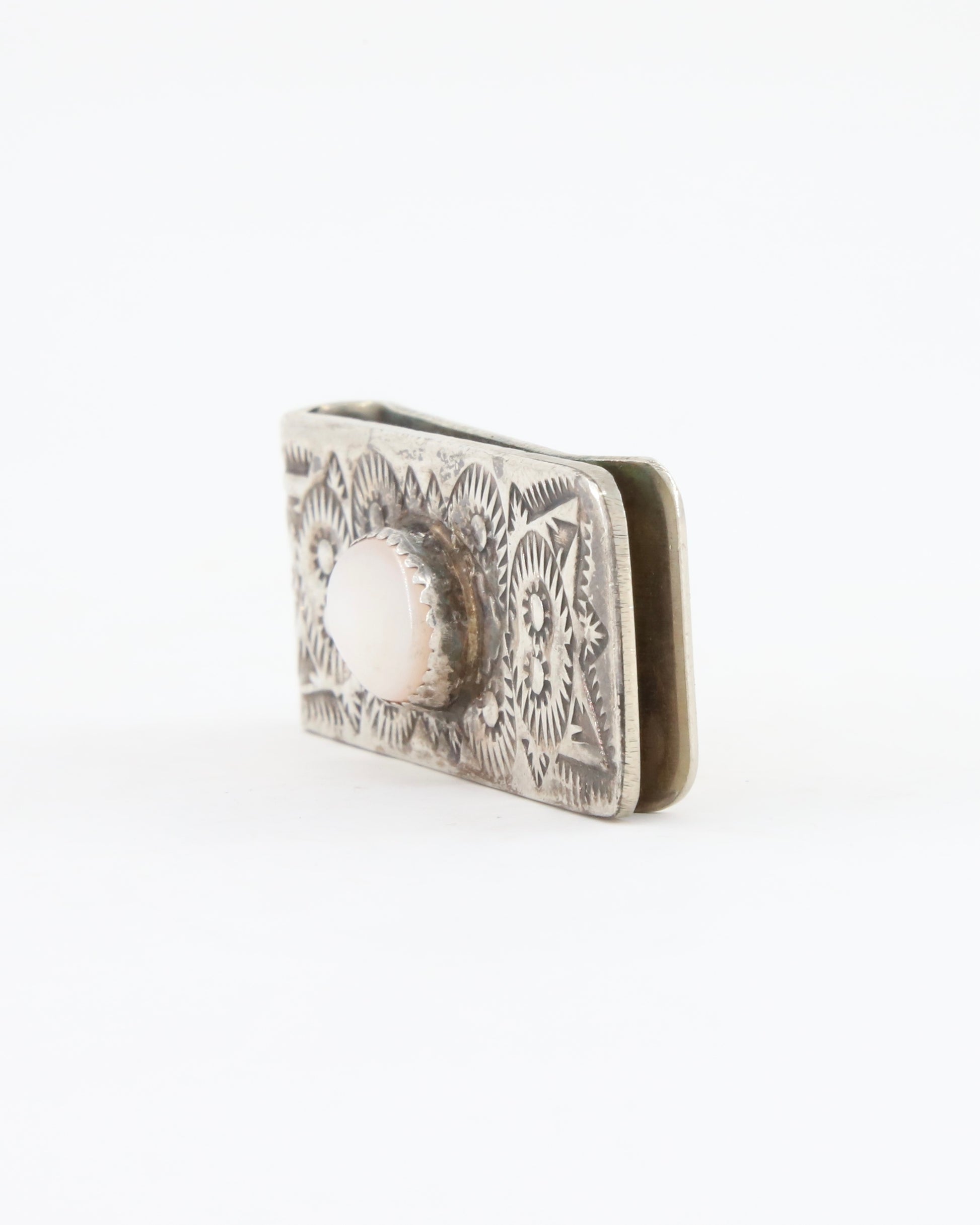 Mother of Pearl Sterling Silver Money Clip w Stamping 1960s