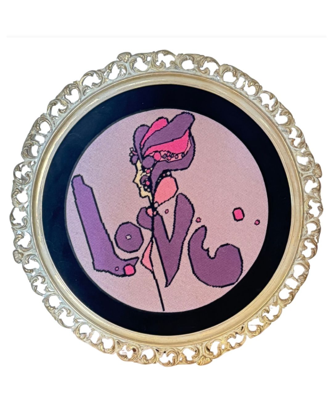 1970s Peter Max LOVE Hand-Stitched Needlepoint in Original Frame