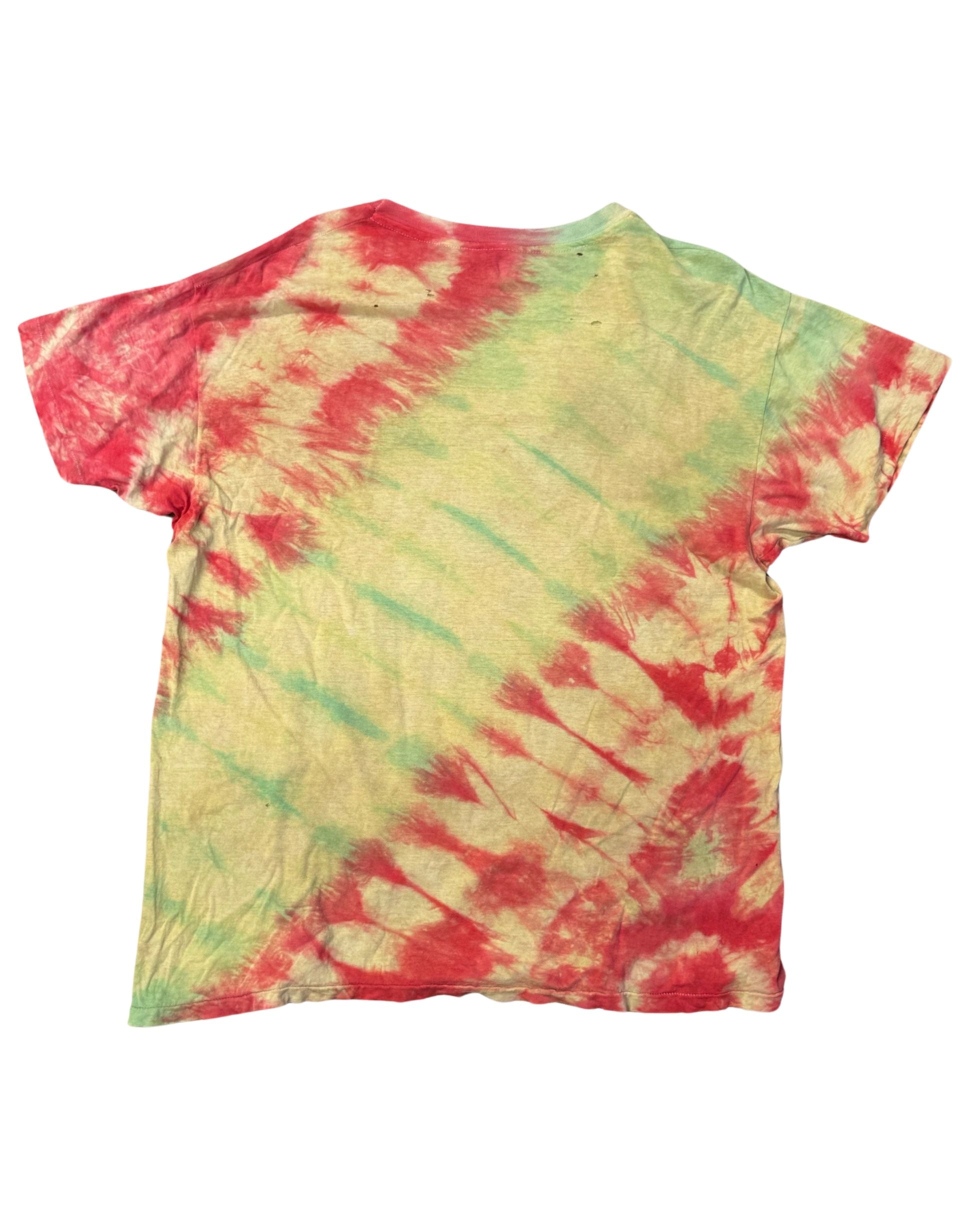 Back view of early 1990s Allman Brothers tie-dye T-shirt with visible vintage wear.