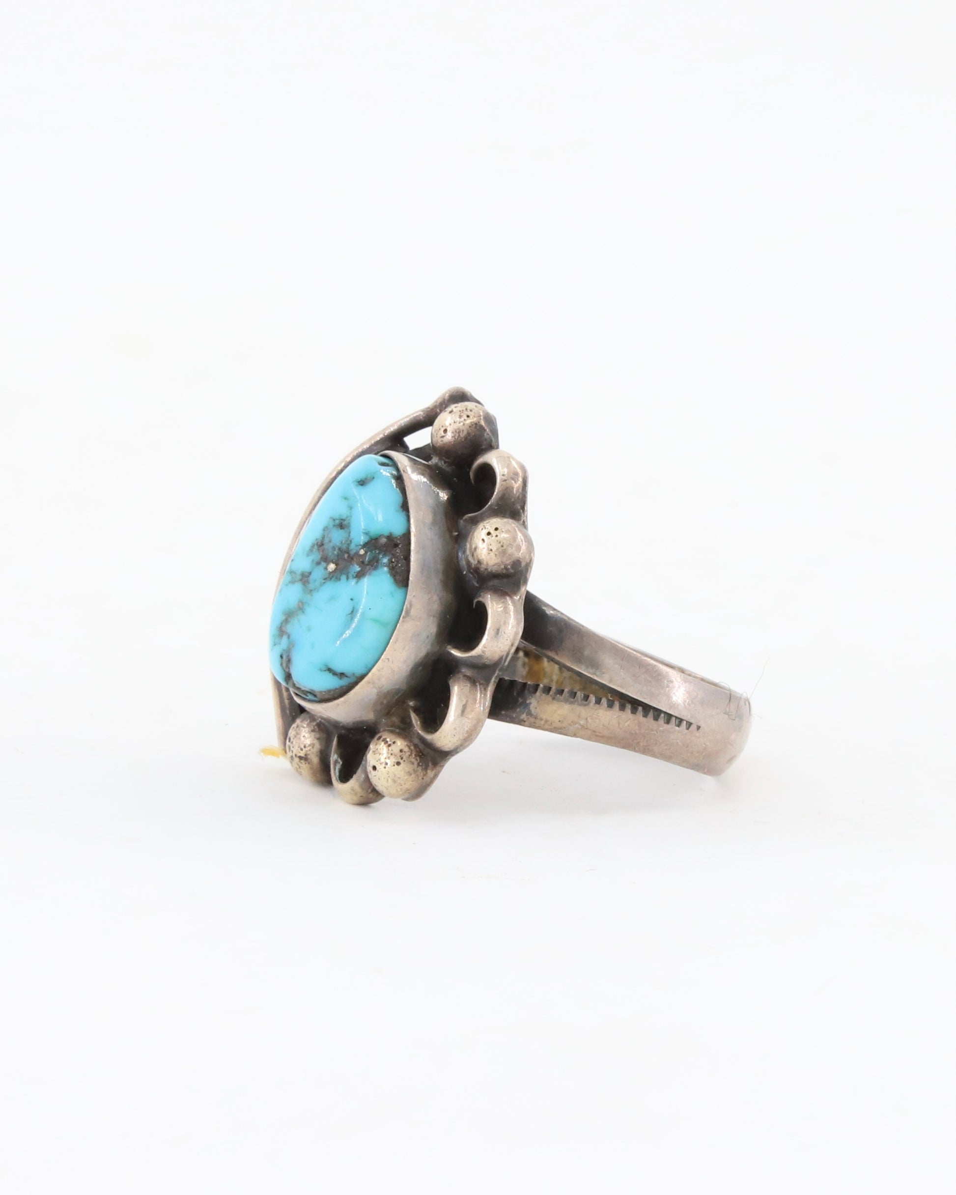 Turquoise Sterling Flower w Leaf Ring Sz 7
