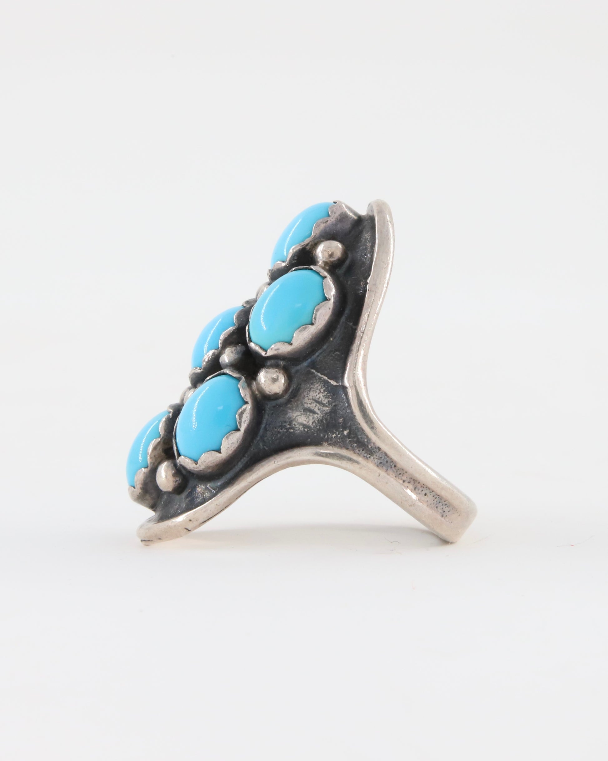 Turquoise Cluster + Sterling Oblong Ring sz 8