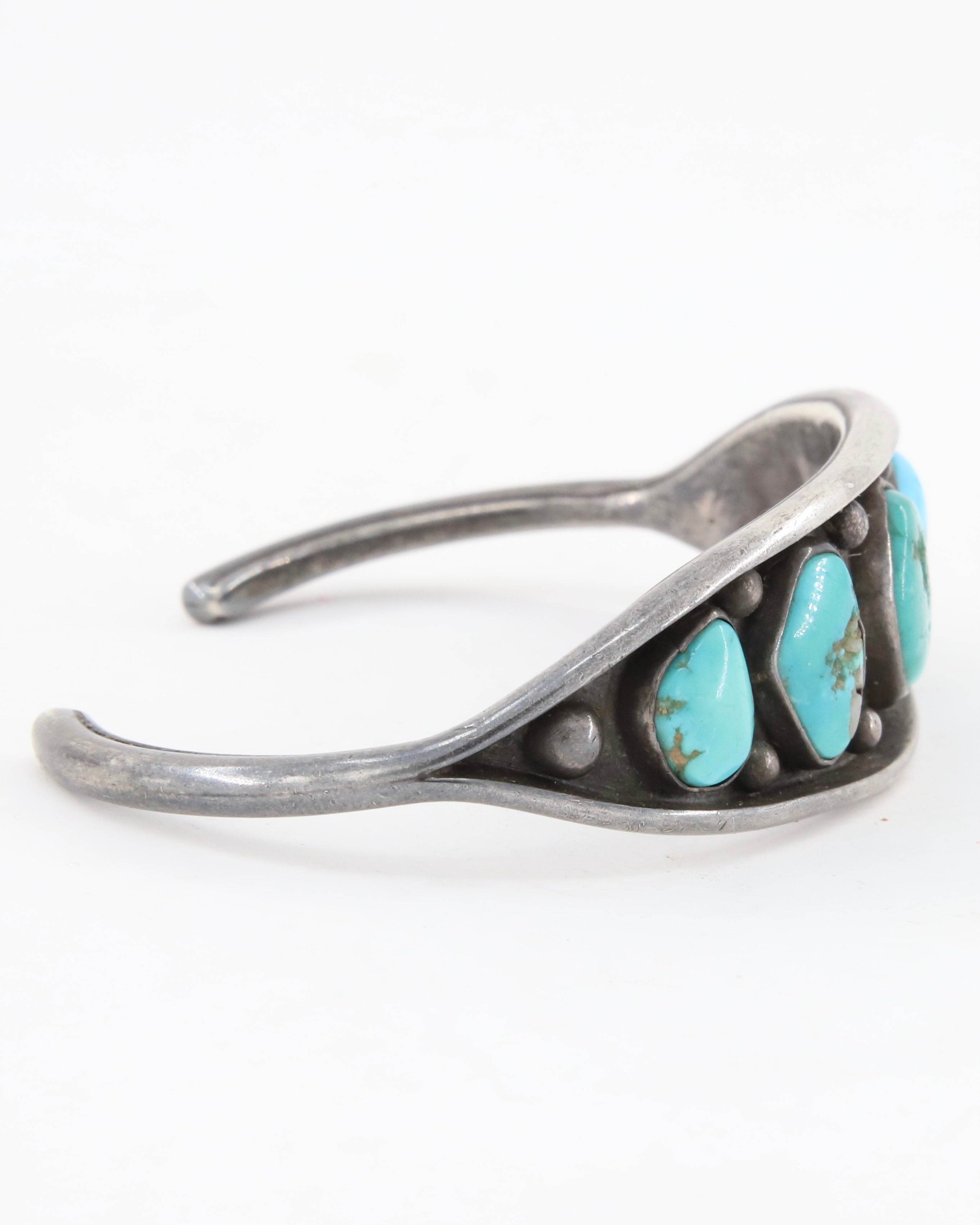 Five Nugget Turquoise Sterling Silver Cuff Bracelet