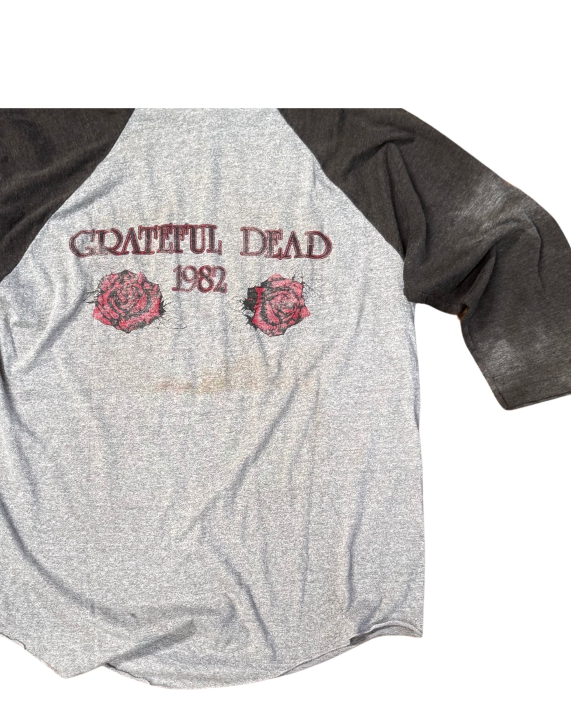 Back view with Grateful Dead 1982 and two rose prints.
