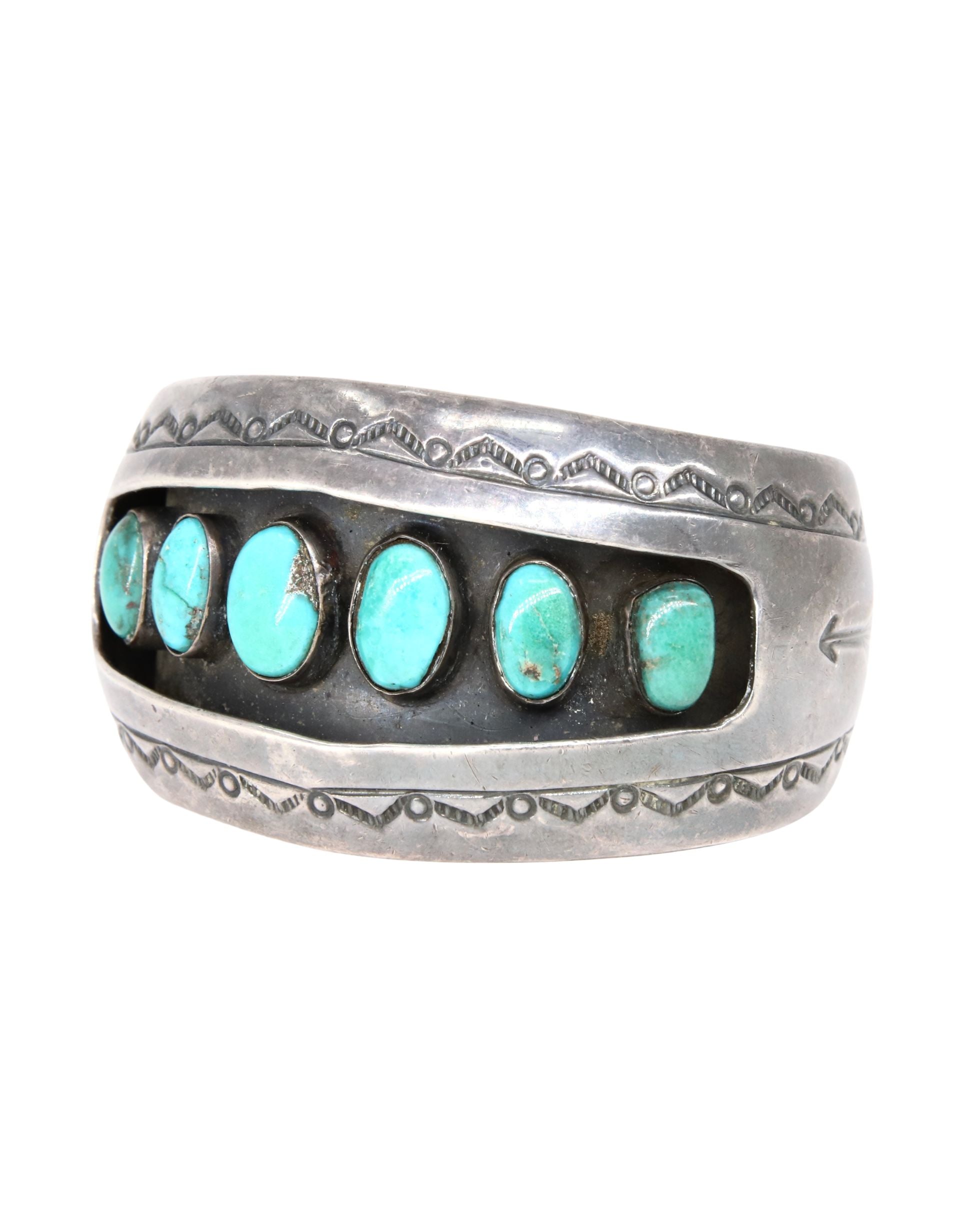 6 Turquoise Stones Sterling Navajo Cuff Bracelet