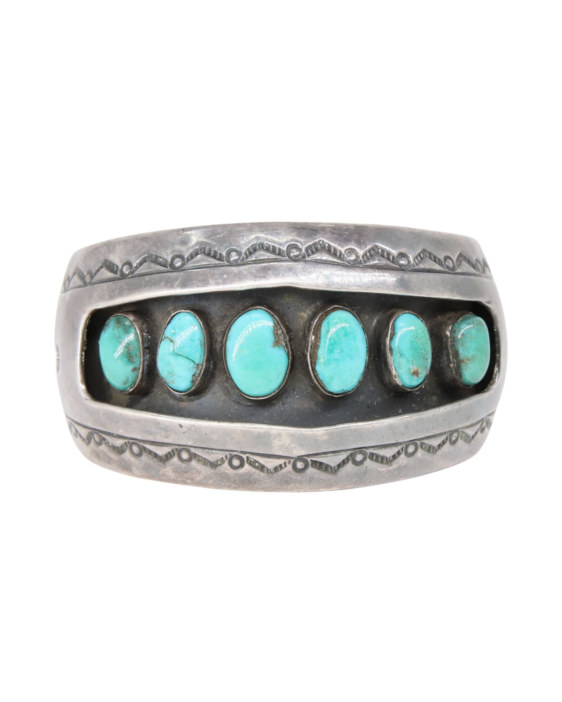 6 Turquoise Stones Sterling Navajo Cuff Bracelet 2