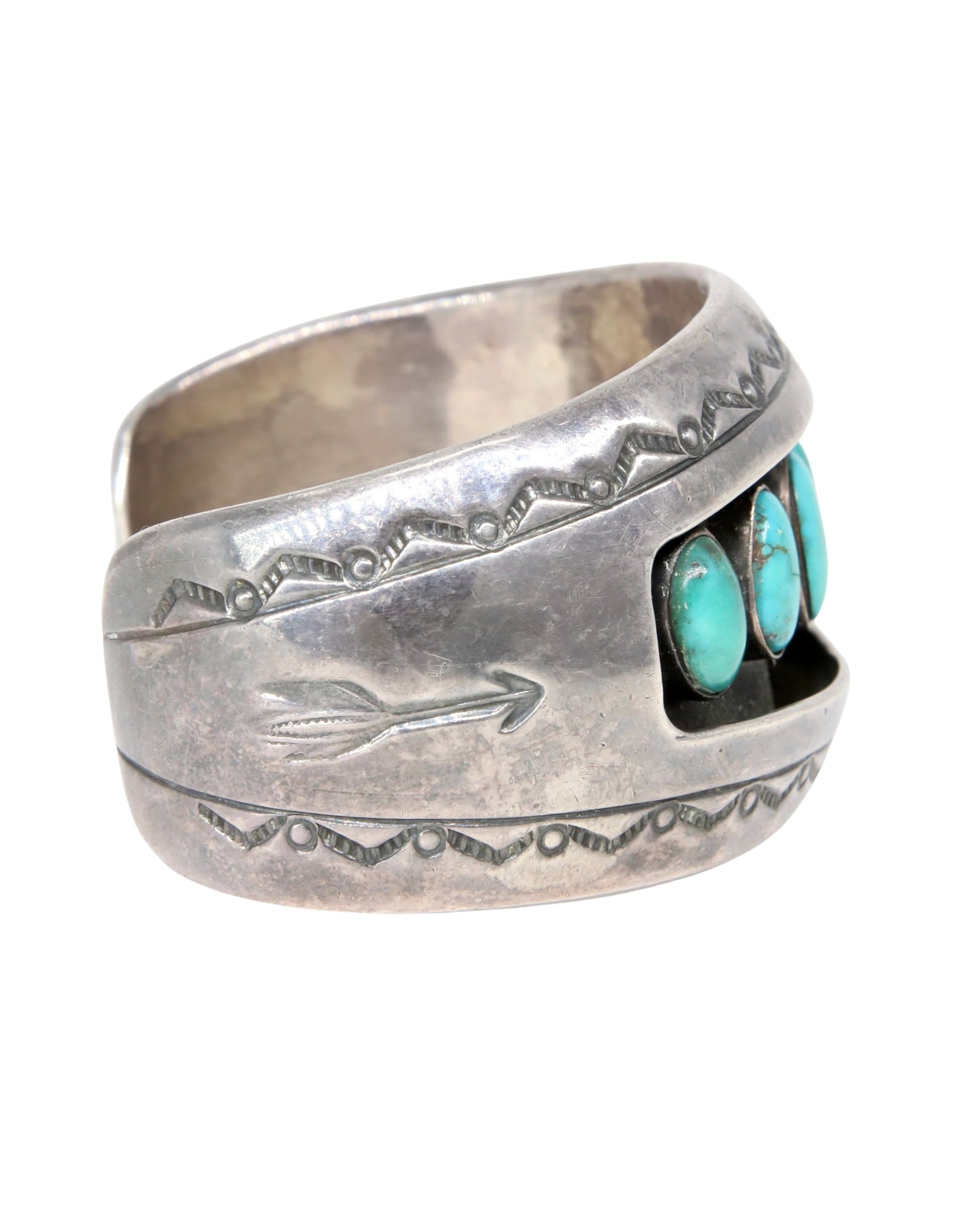 6 Turquoise Stones Sterling Navajo Cuff Bracelet 3