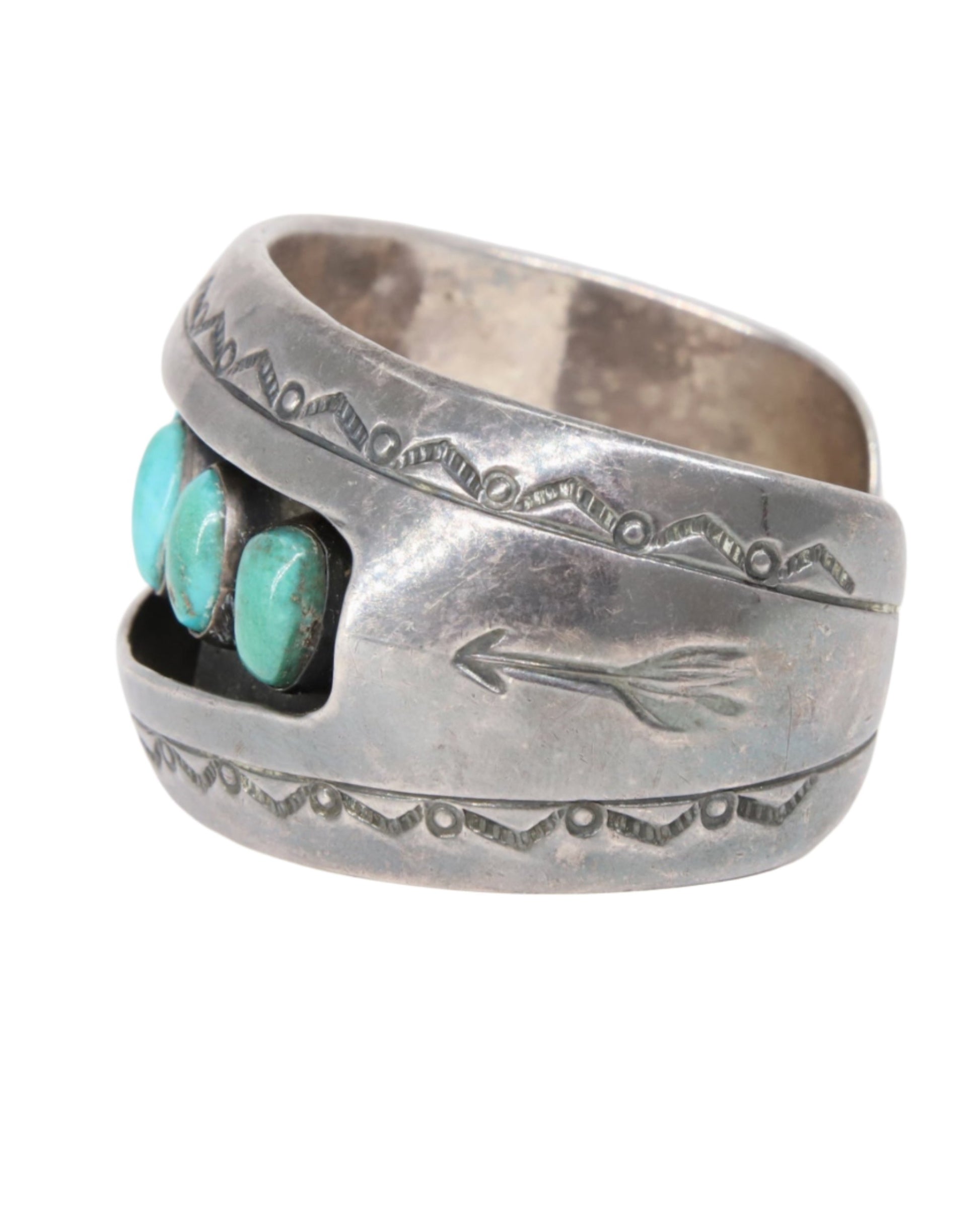 6 Turquoise Stones Sterling Navajo Cuff Bracelet 4