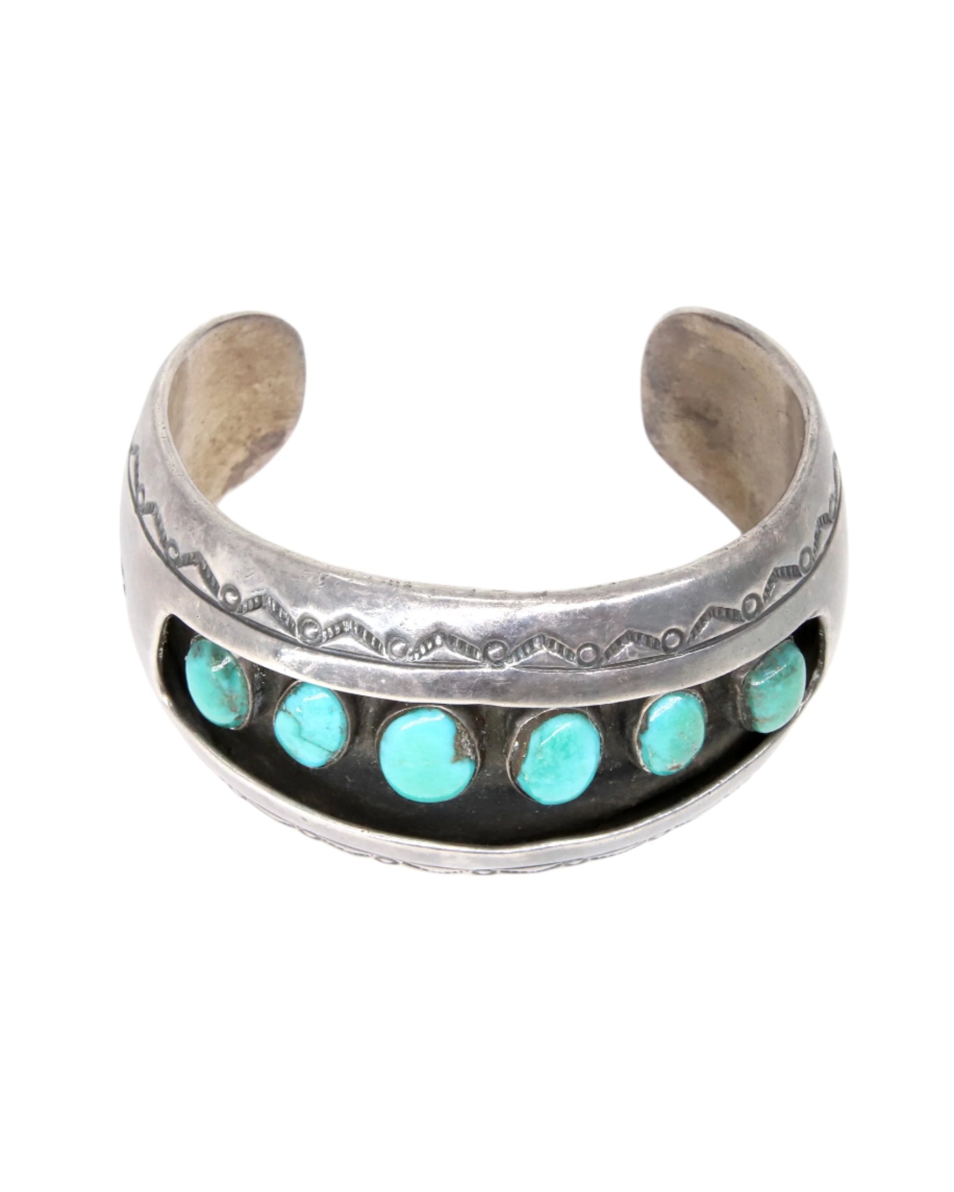 Navajo Sterling Silver popular Southwest Stamped Pattern Cuff Bracelet With Stone