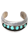 6 Turquoise Stones Sterling Navajo Cuff Bracelet Top View