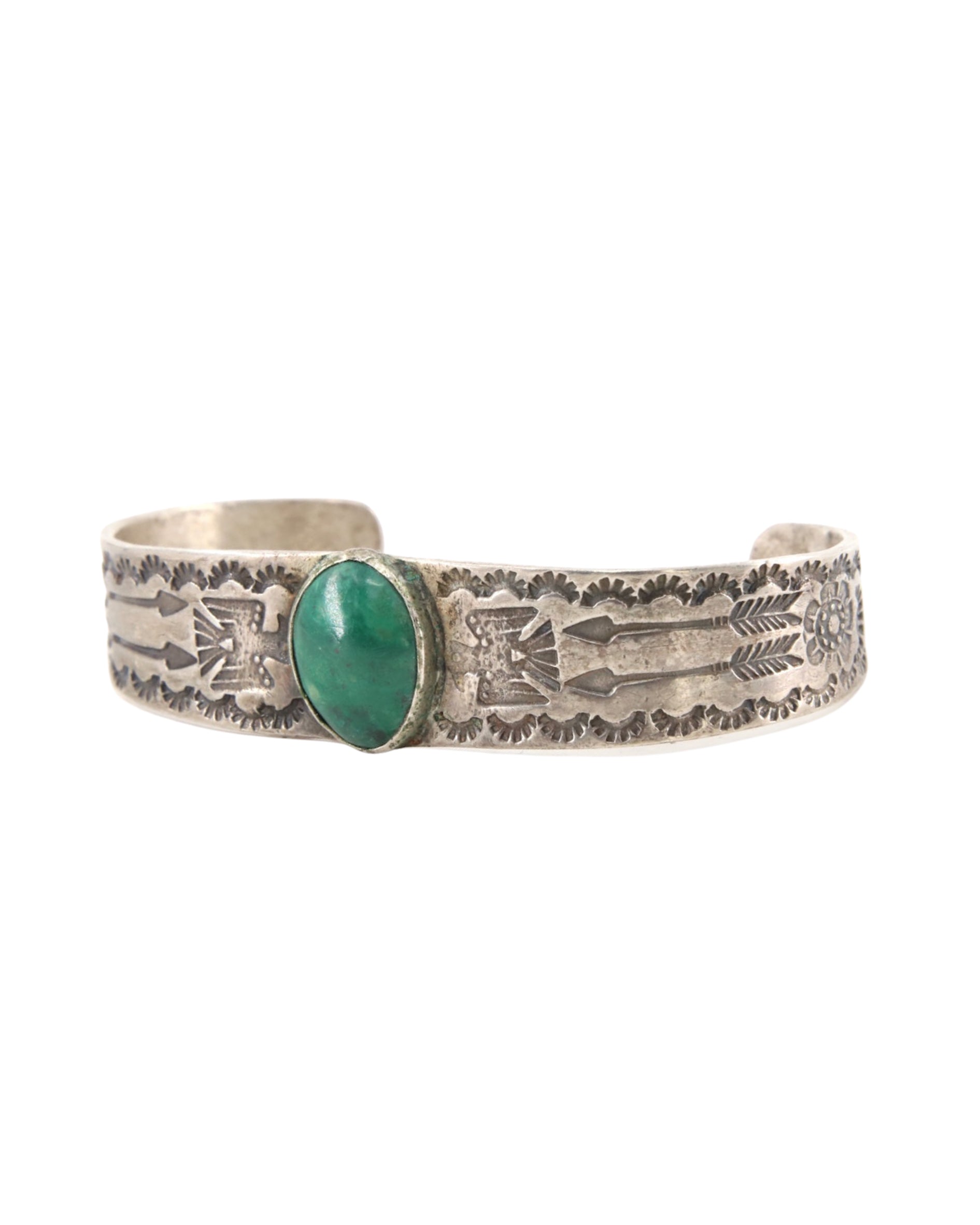 Vintage Fred Harvey Era Malachite and Silver Cuff Bracelet