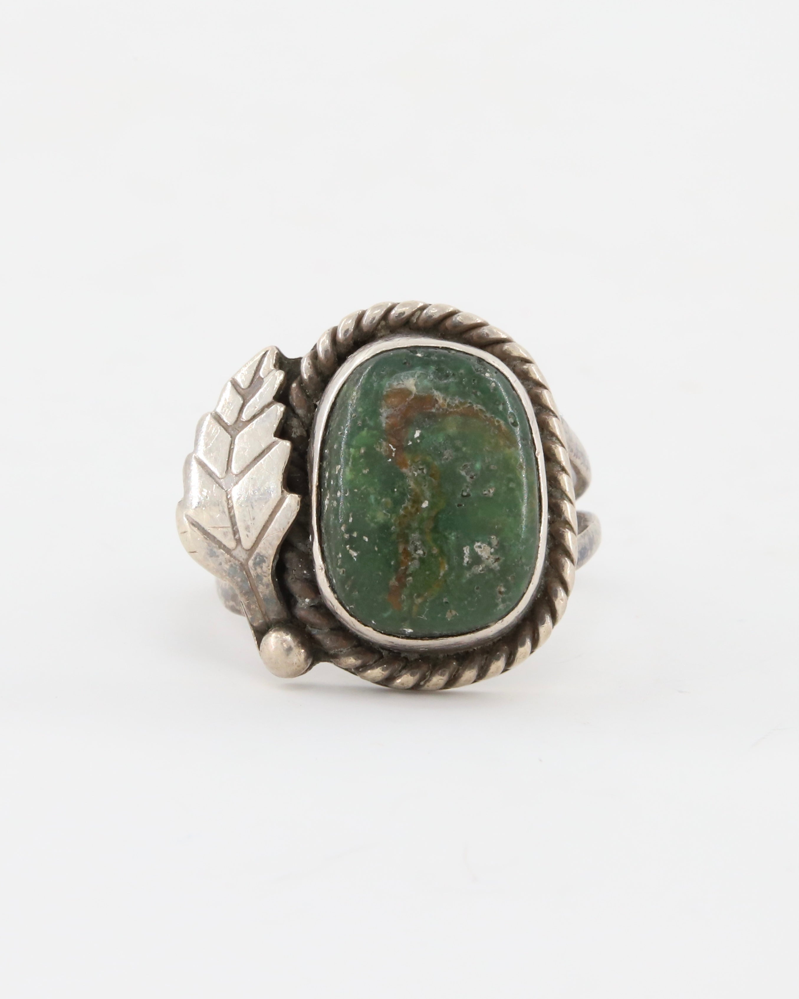 Green Jasper 925 Ring w Leaf sz 8