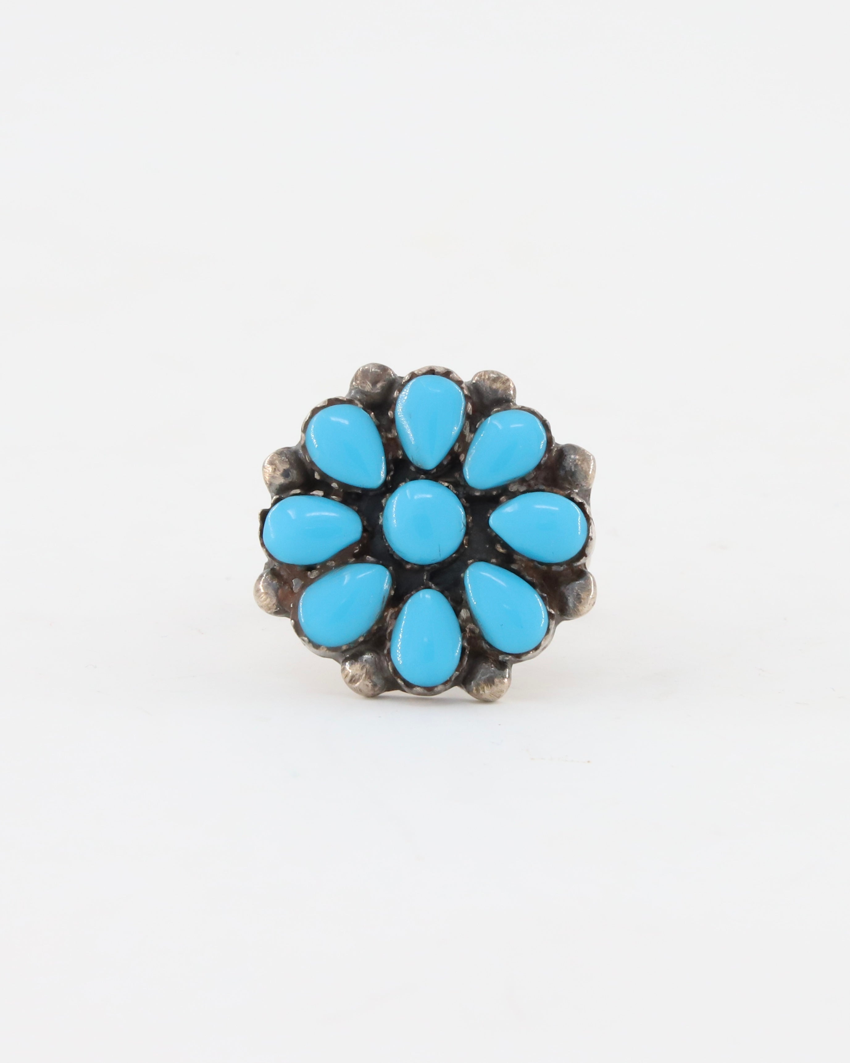 Turquoise + Sterling Cluster Ring sz 6.75