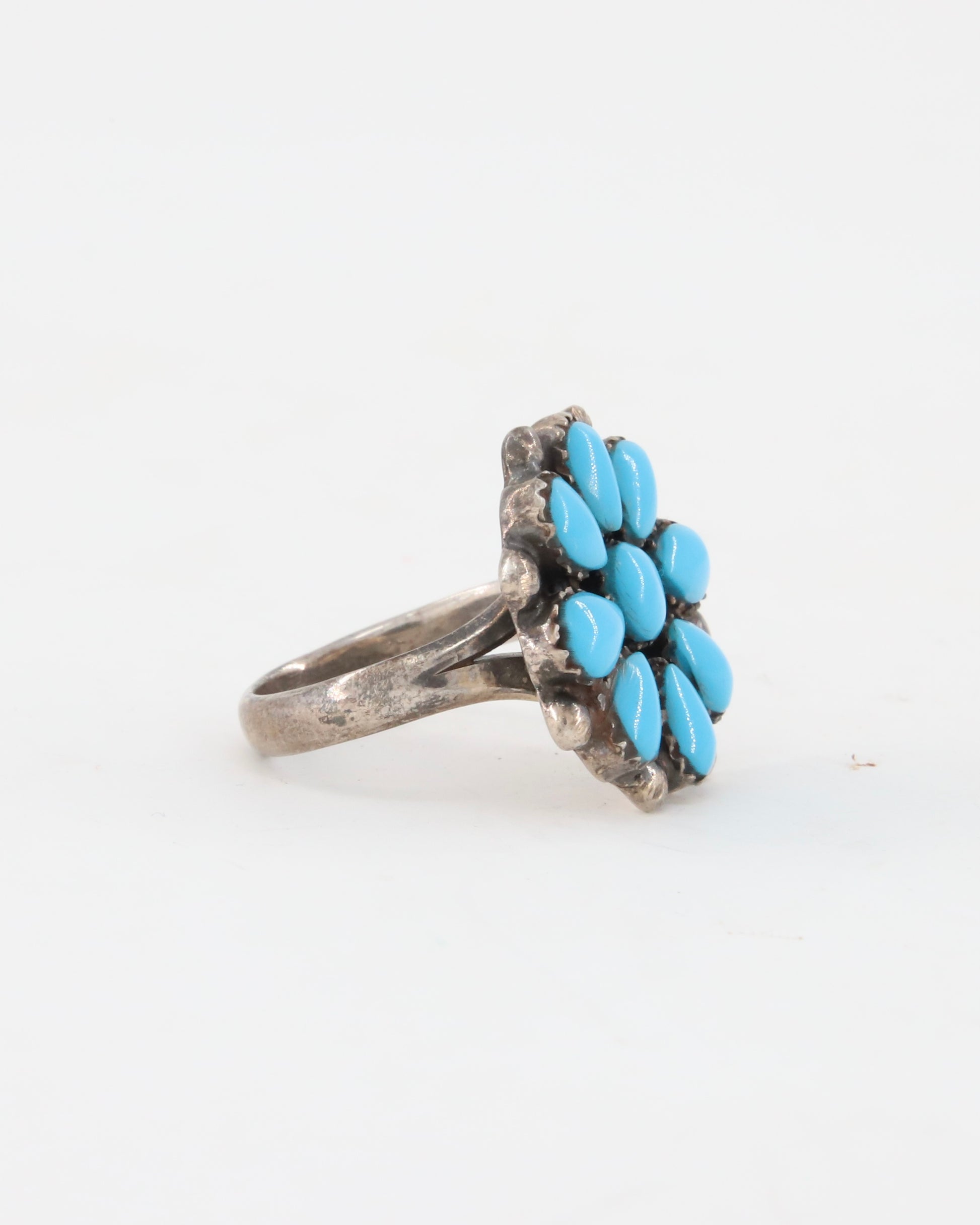Turquoise + Sterling Cluster Ring sz 6.75