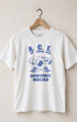Front view of Surfing Cowboys A.C.E. classic T-shirt in vintage white with Air Cooled Euro car graphic and Malibu Pit Stop back print.