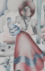Alfred Terone Airbrush Painting on Paper Woman with Burro 1940s Vintage Close Up 2
