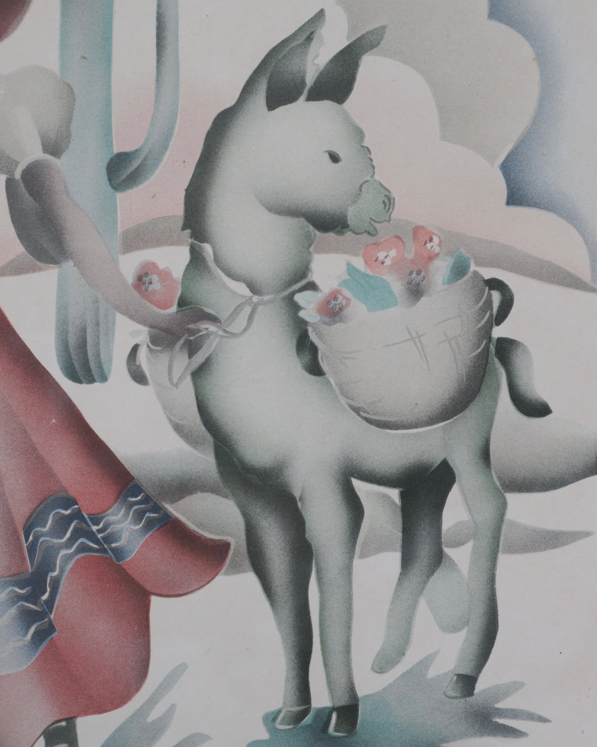 Alfred Terone Airbrush Painting on Paper Woman with Burro 1940s Vintage Close Up 3