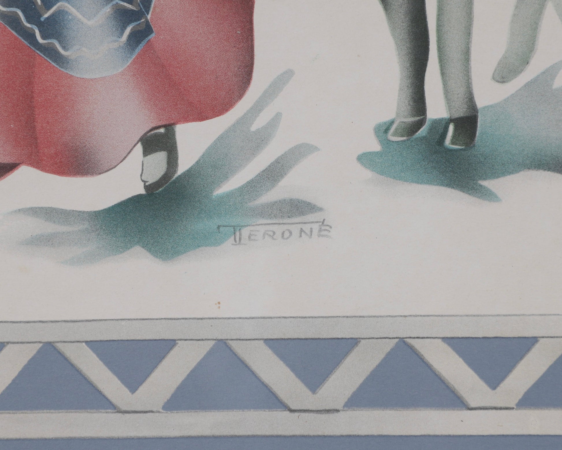 Alfred Terone Airbrush Painting on Paper Woman with Burro 1940s Vintage Bottom Of Painting