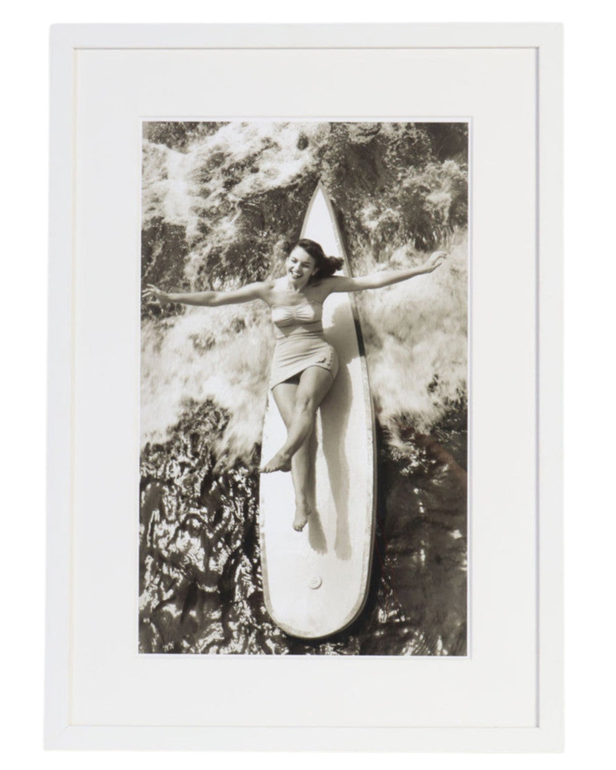 Archival Surf Photo Catalina Surf Girl White Wood Frame 22 W x 31 H