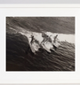 The full view of the Archival Surf Photo Four Wave Riders on Wood Boards Manhattan Beach c. 1930s in the White Wood Frame.