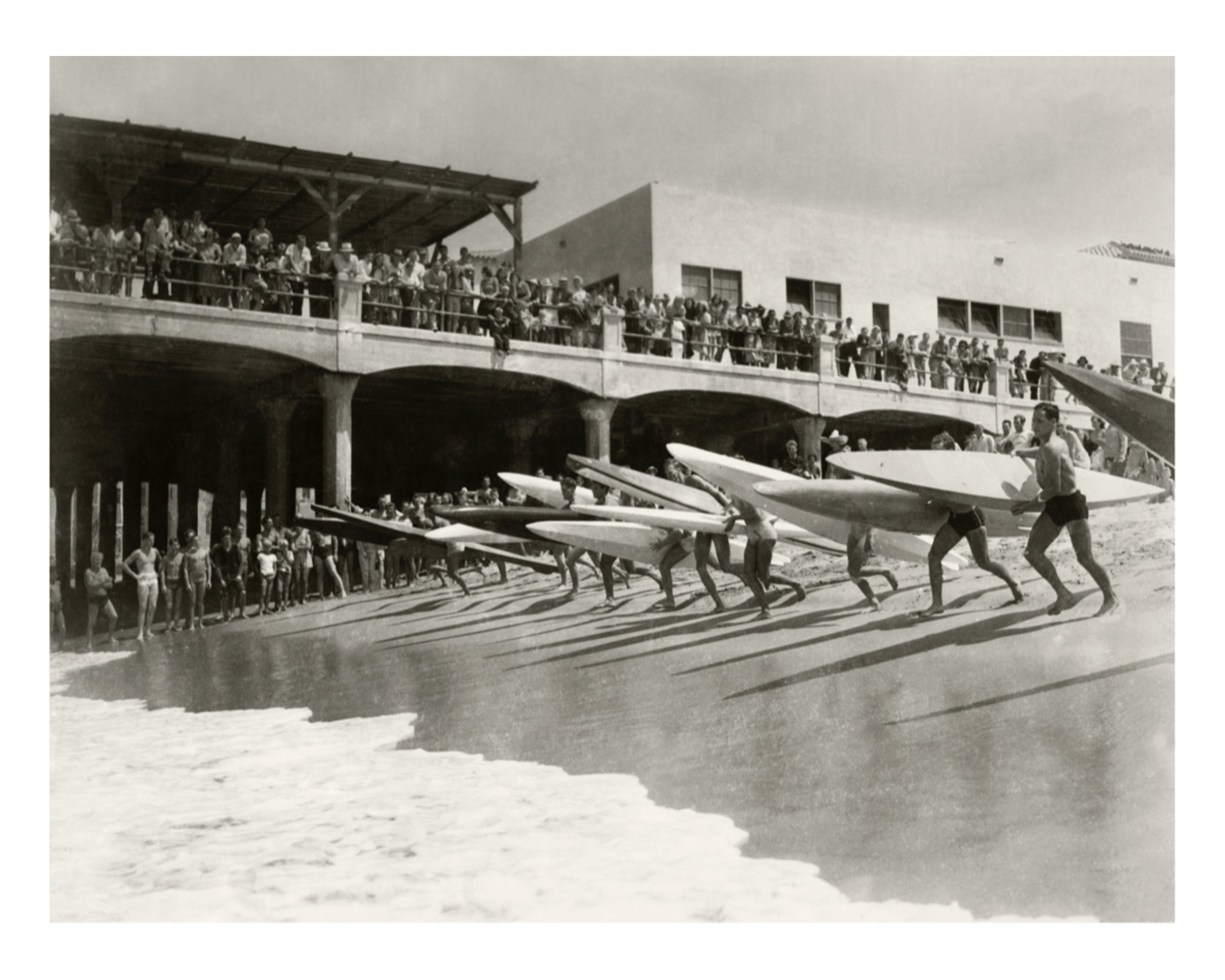 Archival Surf Photo Hermosa Beach Pier Paddleboard Surf Race White Frame 31 W x 25 H Full View