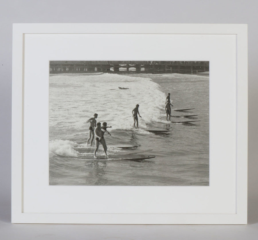 The full view of the Archival Surf Photo Long Beach Lifeguard Competition Race Long Beach 1930s in White Frame.