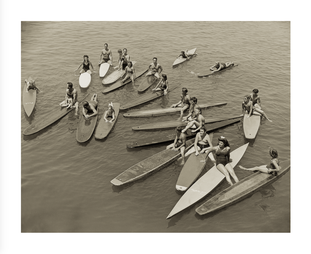 The full view of the Archival Surf Photo Pier Posse Santa Monica Surf Paddleboard.