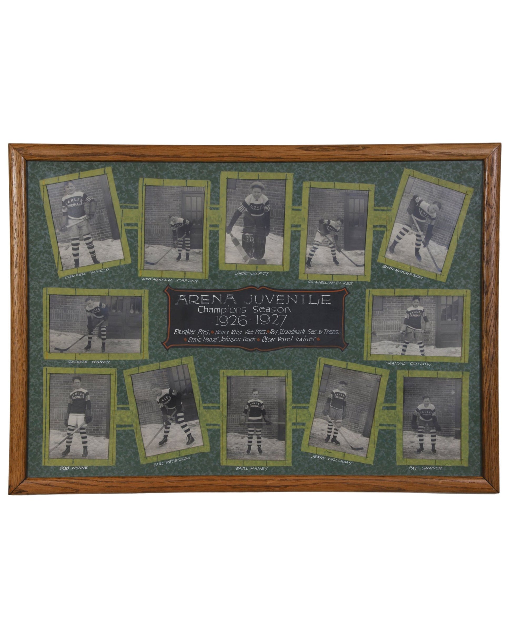 Framed collage of vintage hockey player photographs on a white background