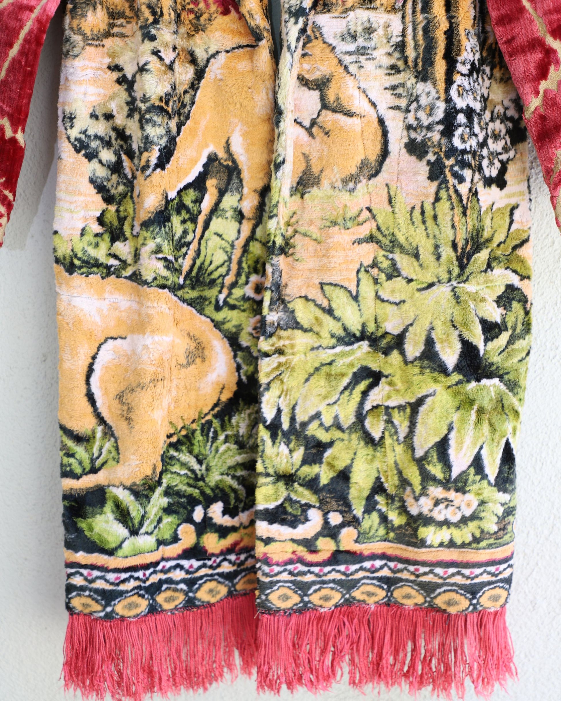 One-of-a-Kind Stag Tapestry Coat – Salvaged Vintage Textile, Handmade USA