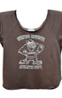 Brown tank top with graphic design and text on a white background