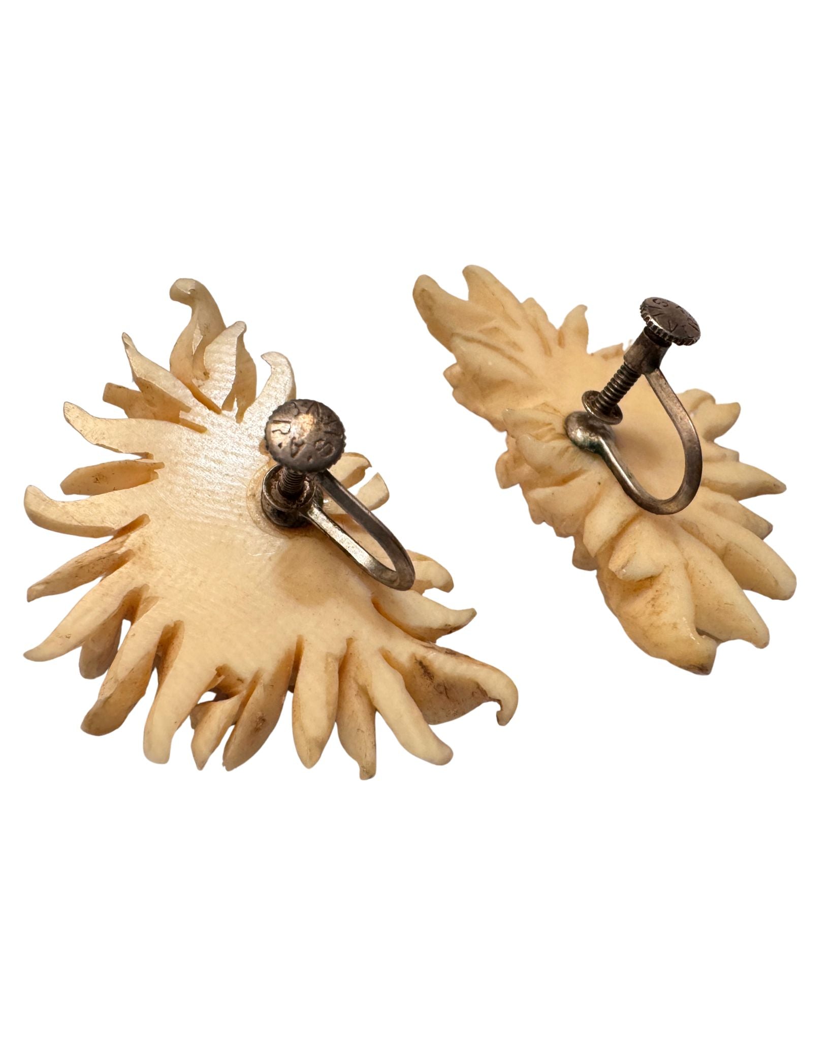 Vintage Carved Floral Earrings Attributed to Ming’s of Hawaii