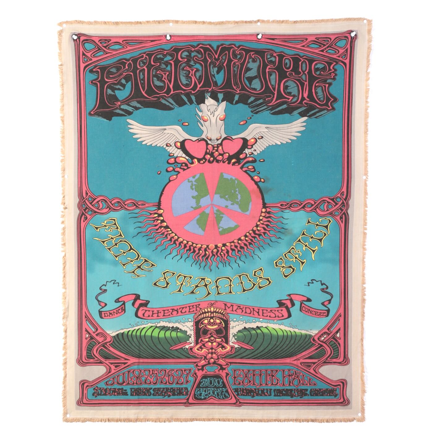 Authentic 1960s "Time Stands Still" Psychedelic Concert Banner Full View