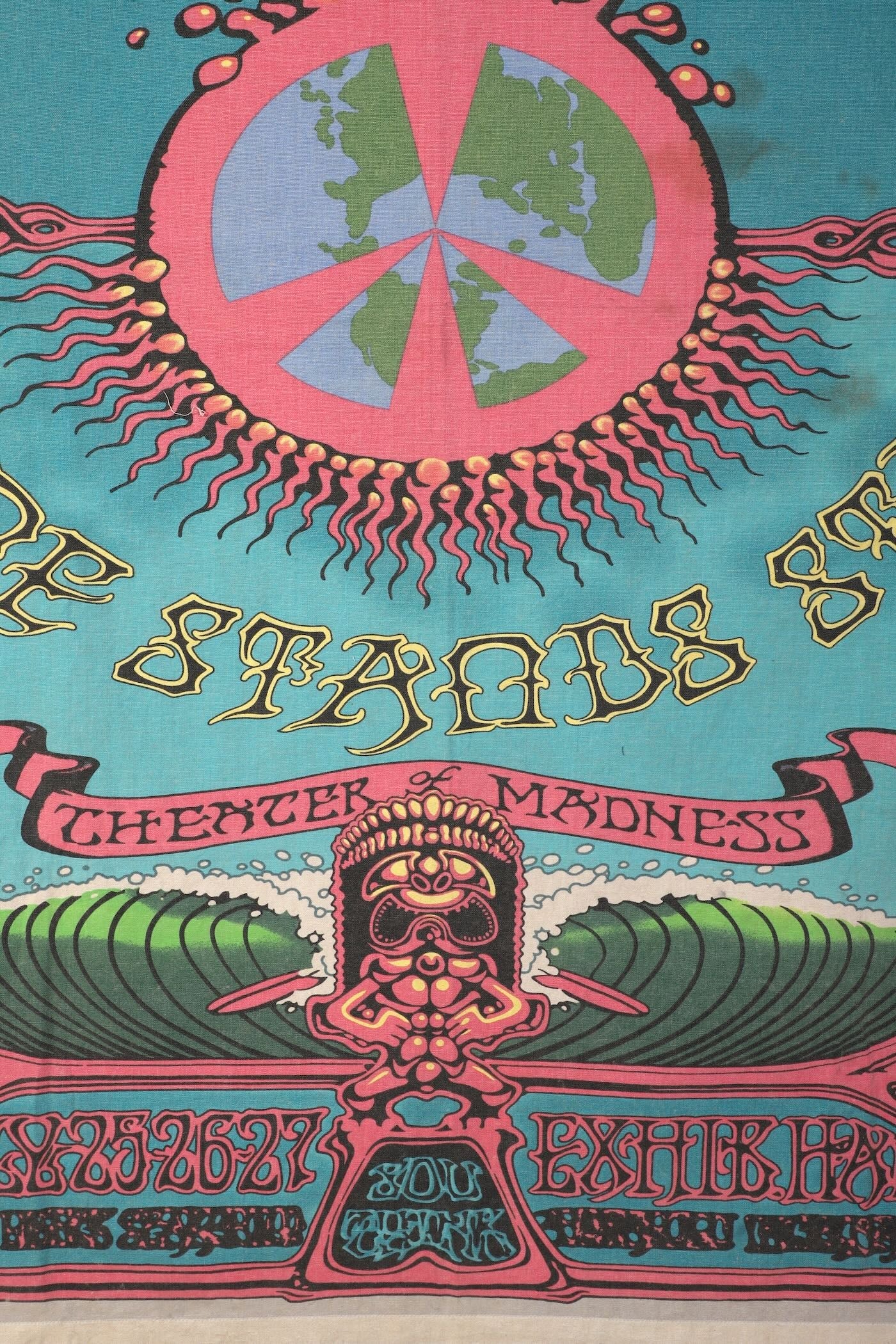 Authentic 1960s "Time Stands Still" Psychedelic Concert Banner Peace Sign Close Up