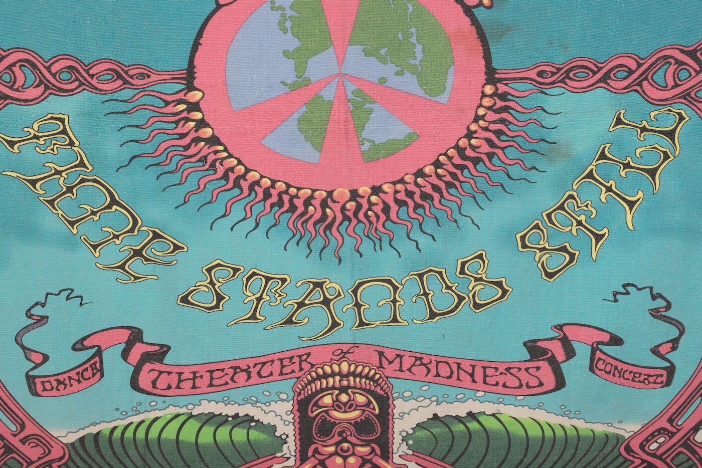 Authentic 1960s "Time Stands Still" Psychedelic Concert Banner Title Close Up View