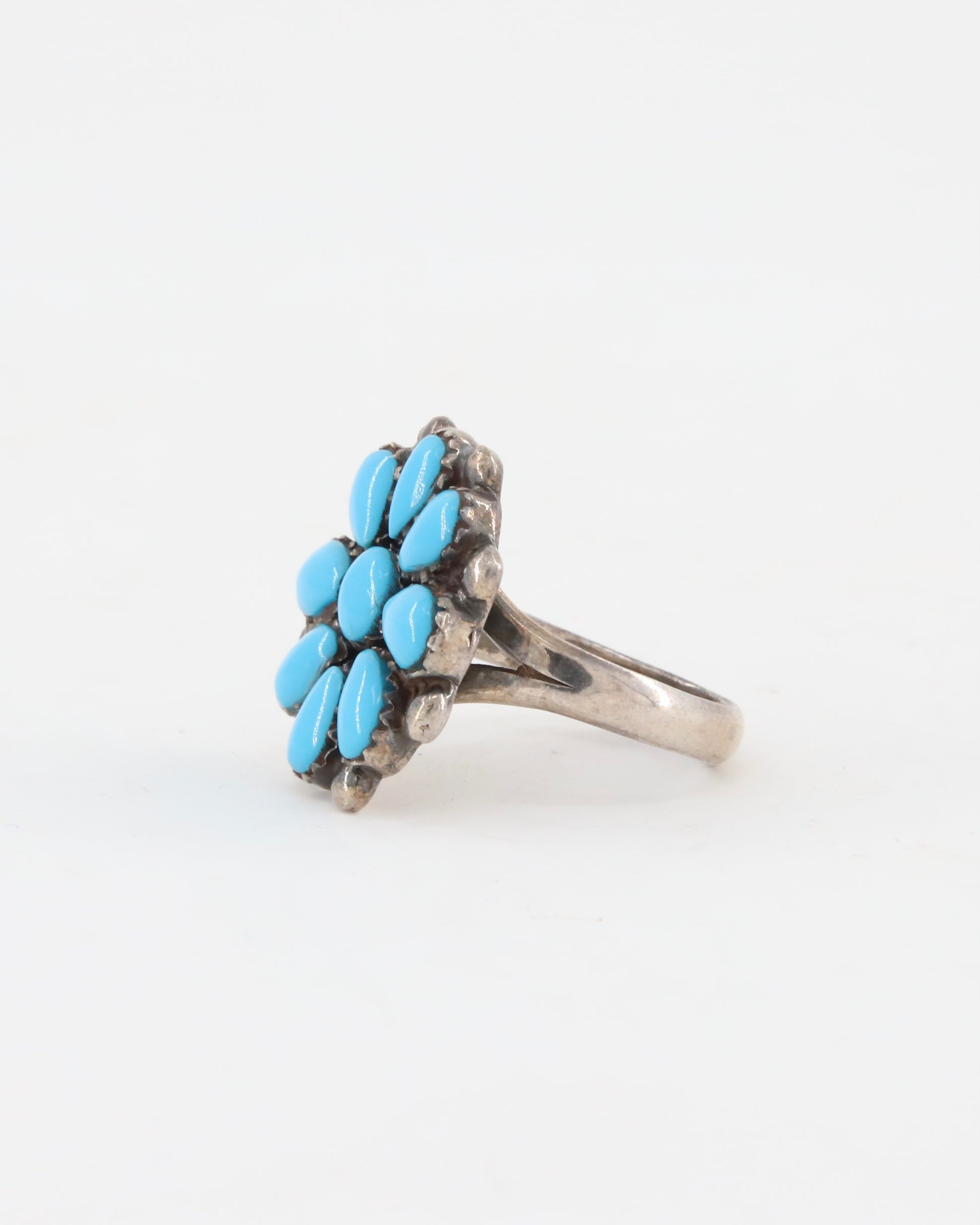 Turquoise + Sterling Cluster Ring sz 6.75