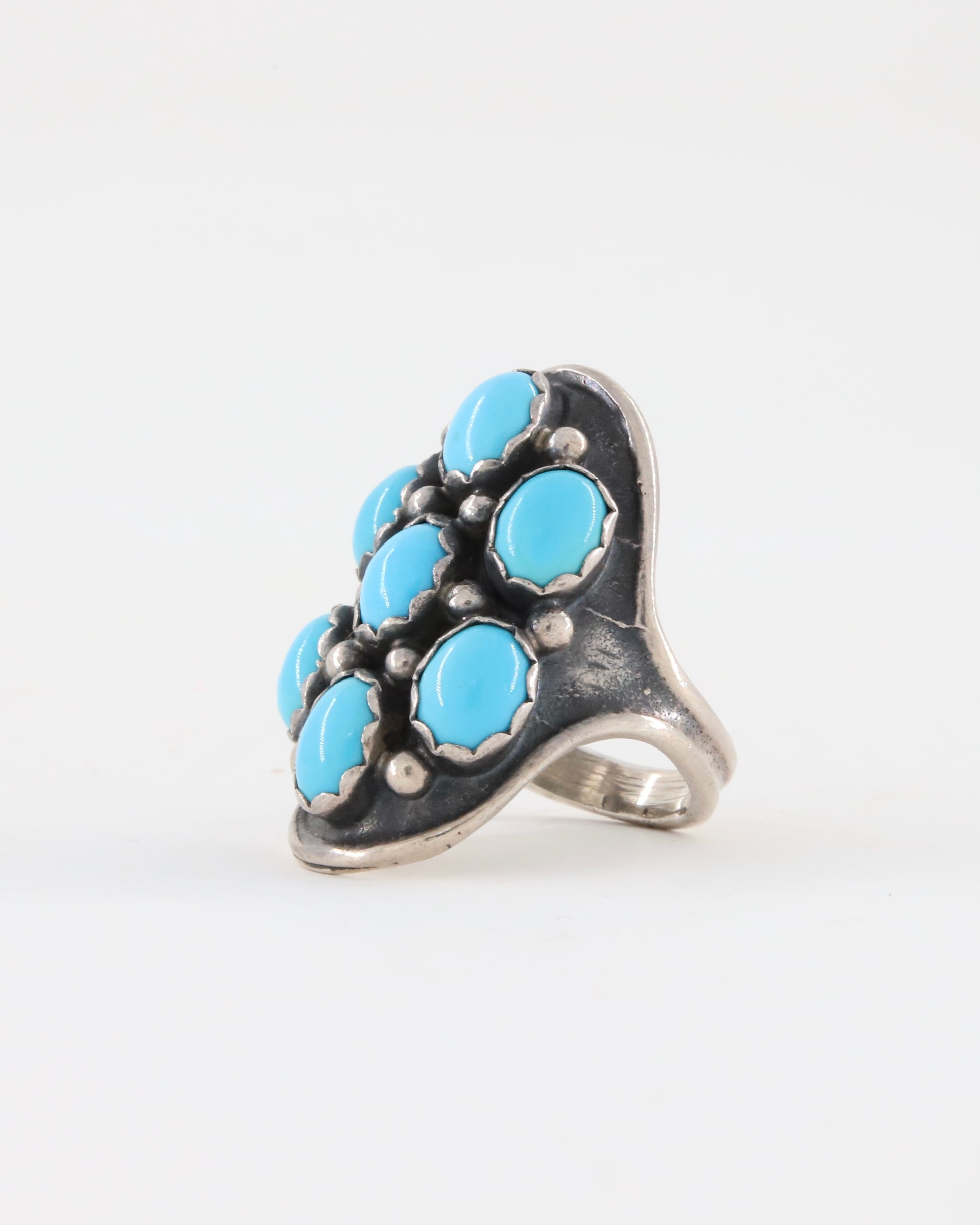 Turquoise Cluster + Sterling Oblong Ring sz 8