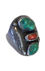Navajo Silver, Turquoise and Coral Ring.