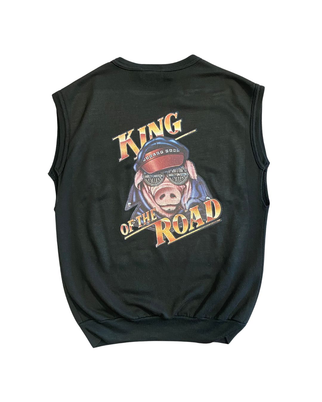 Back view of 1982 Harley-Davidson “King of the Road” pig graphic tank top.
