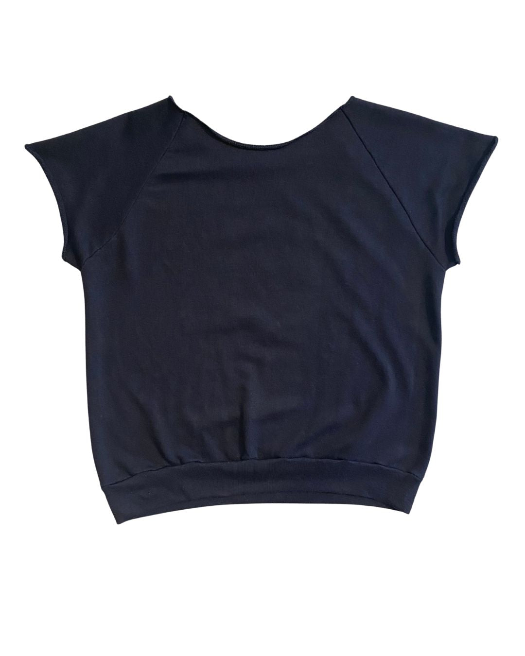 Back view of same Harley Davidson cut-off sweatshirt showing plain black back.