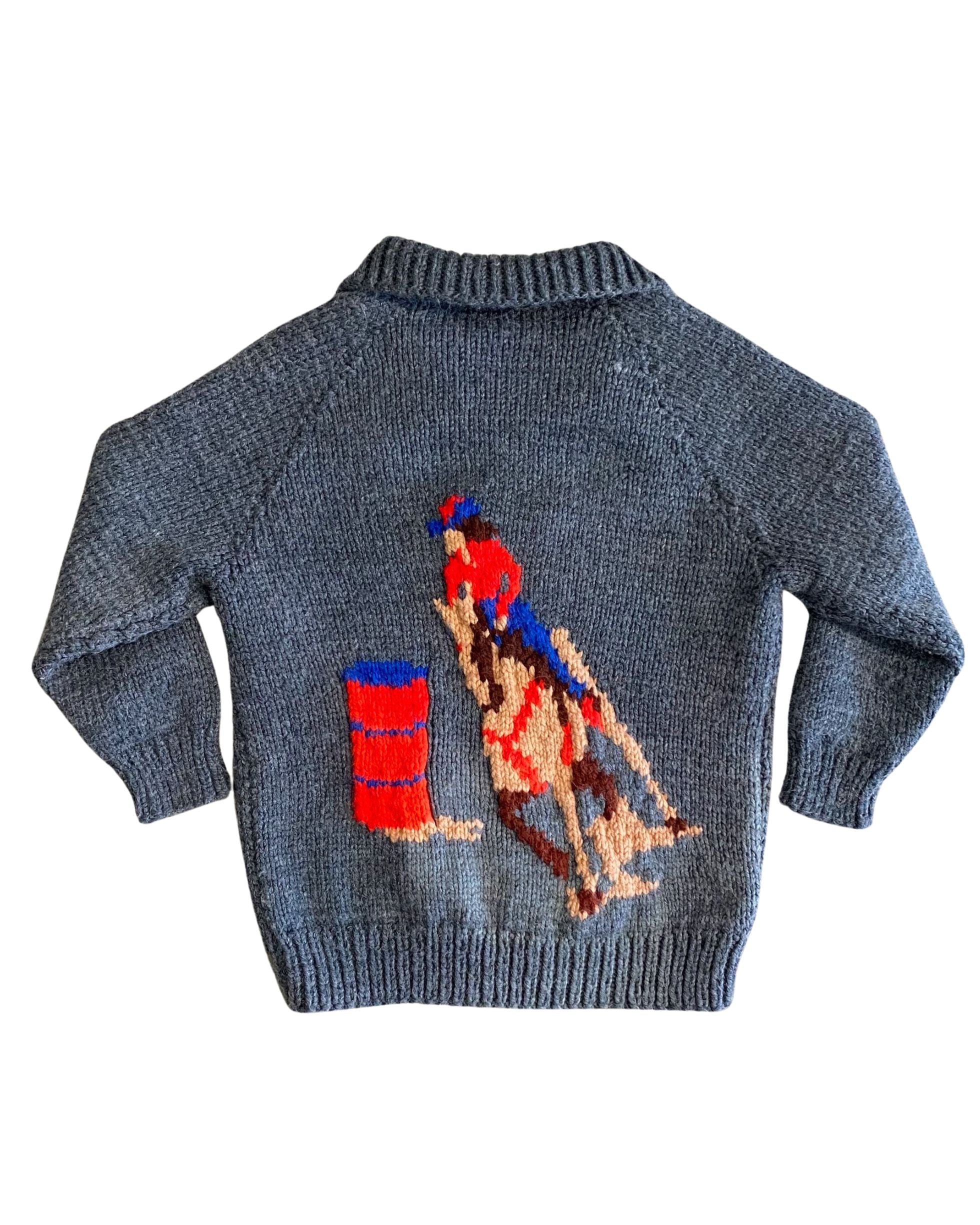 Barrel Racing Wool Zipper Sweater 1970s Vintage Hand Made - Small
