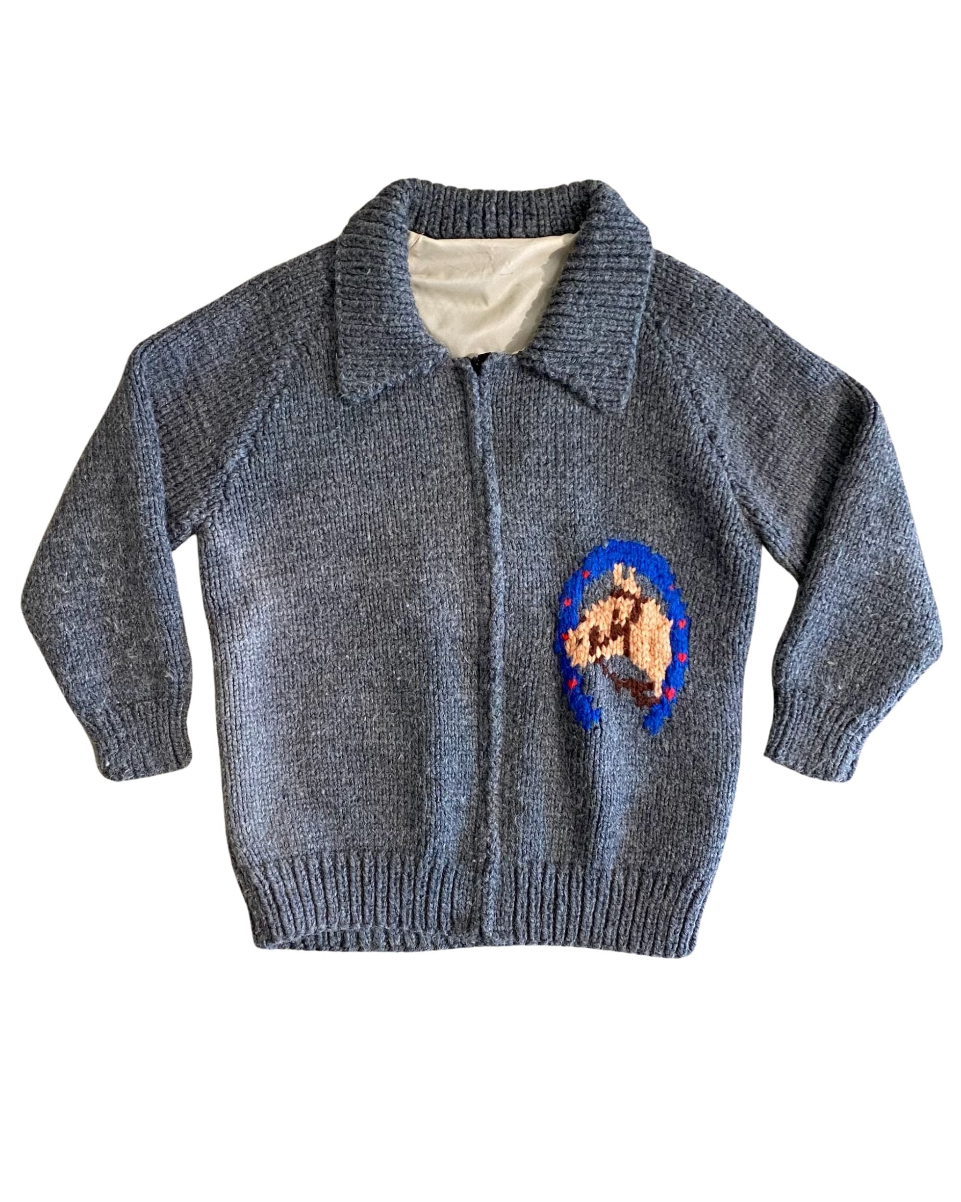 Barrel Racing Wool Zipper Sweater 1970s Vintage Hand Made - Small