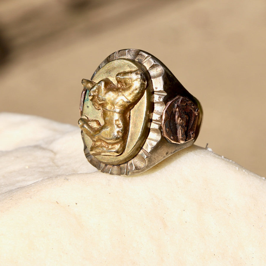 Mexican Biker Ring w Horse 1940s sz 10.5