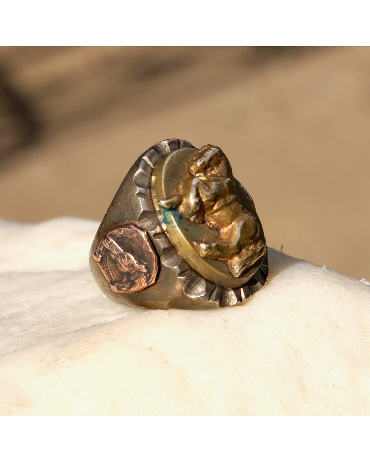 Mexican Biker Ring w Horse 1940s sz 10.5