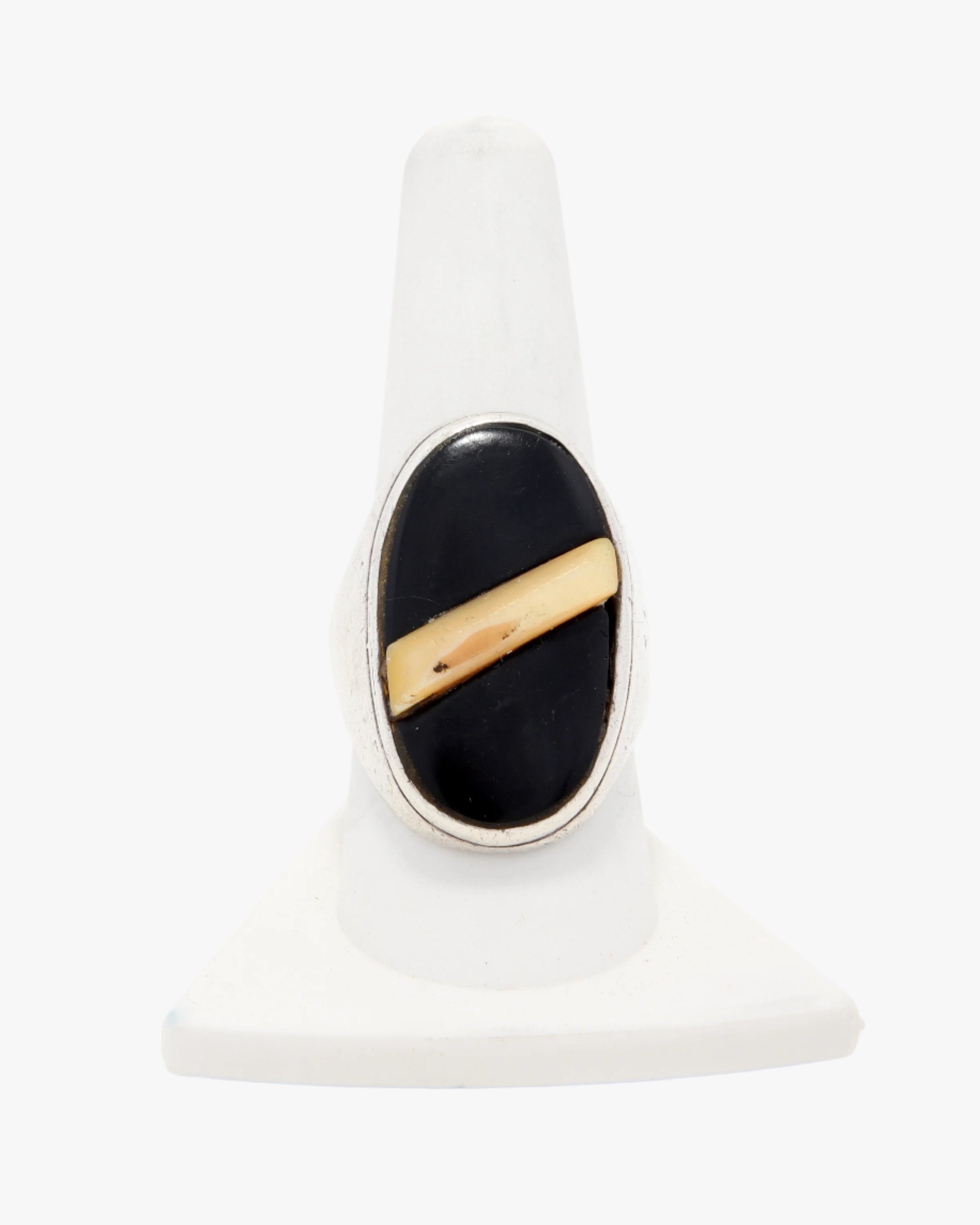 Black Onyx and Abalone Ring on white background. 