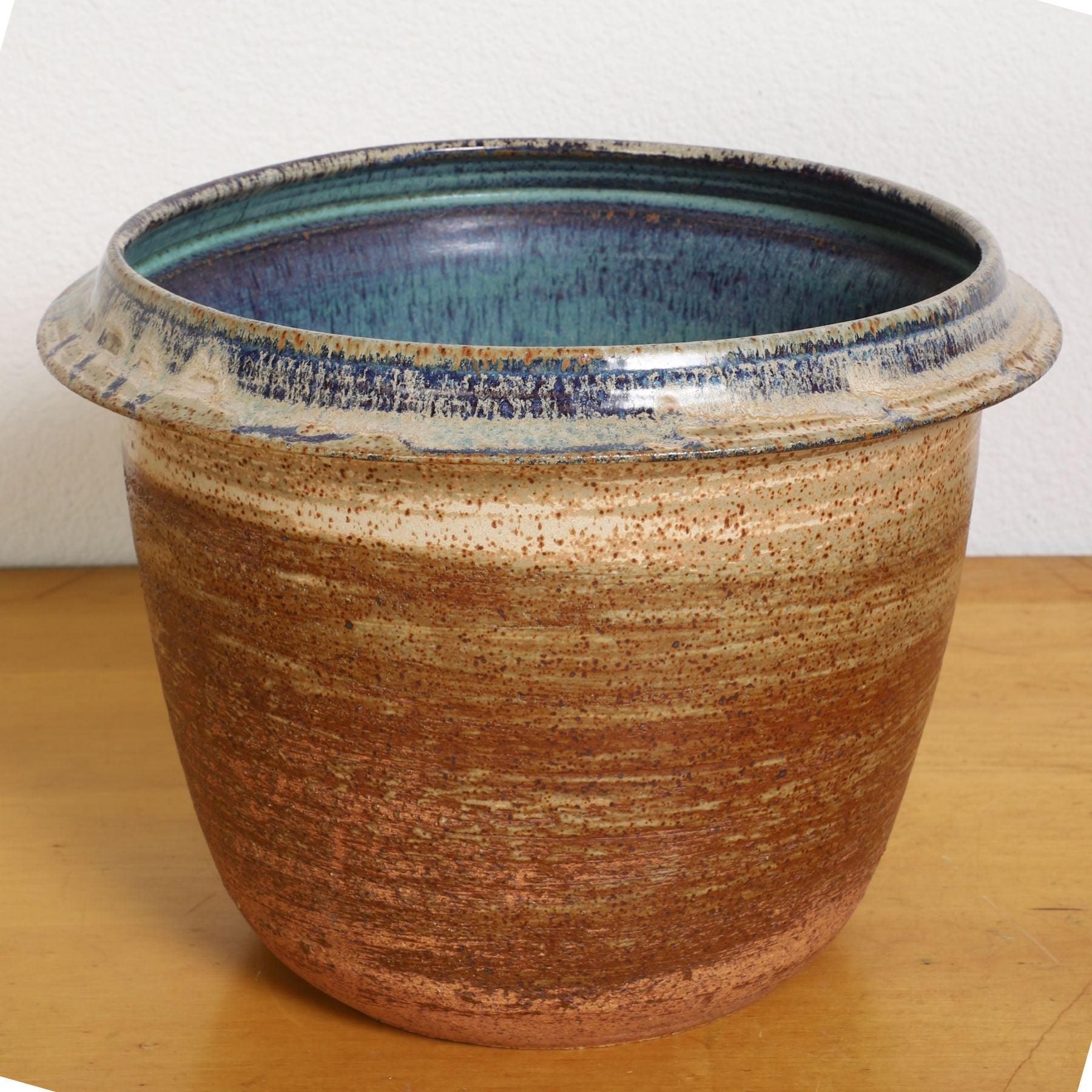 Another full view of the Ceramic Pot with Blue Interior, 1970s.