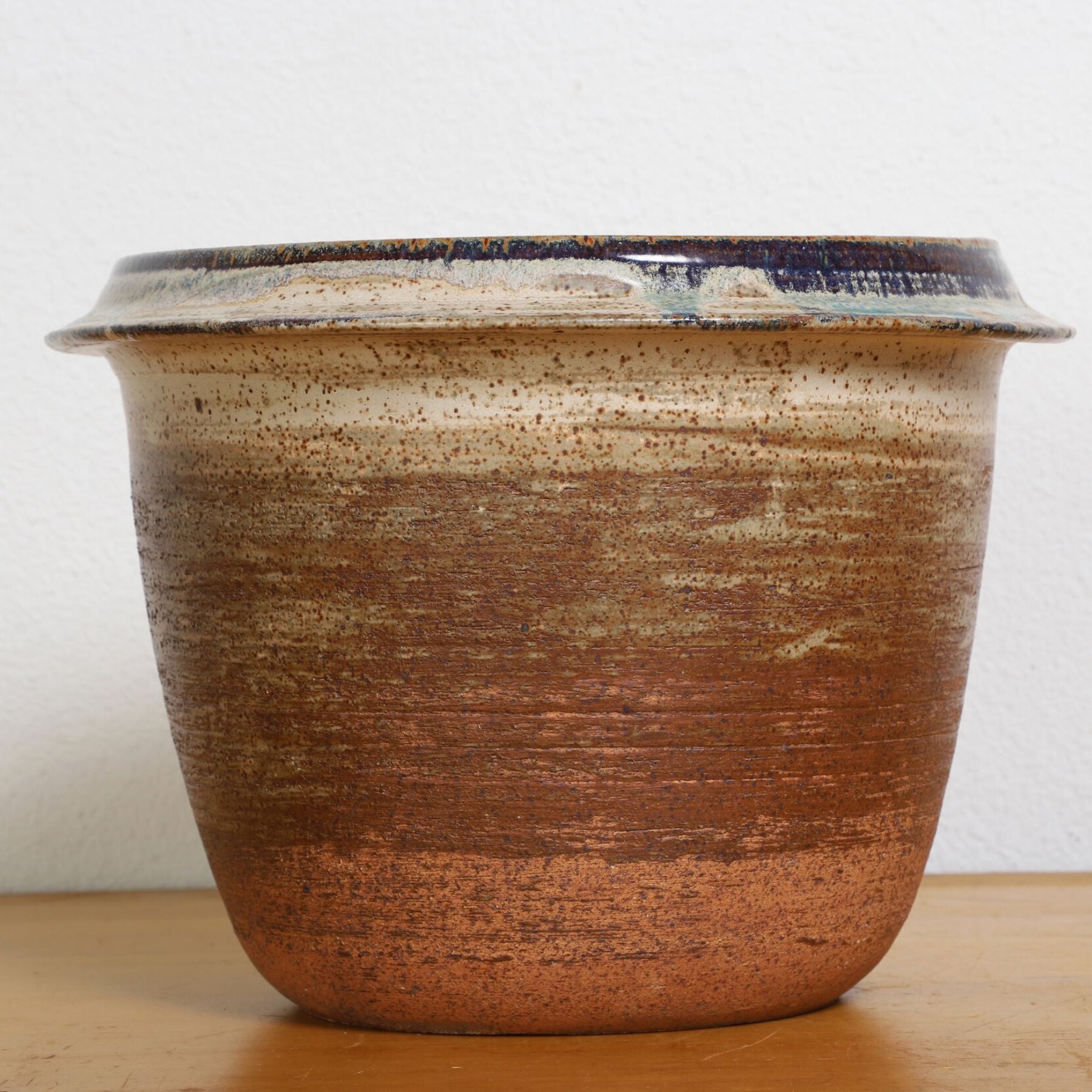 The side view of the Ceramic Pot with Blue Interior, 1970s.
