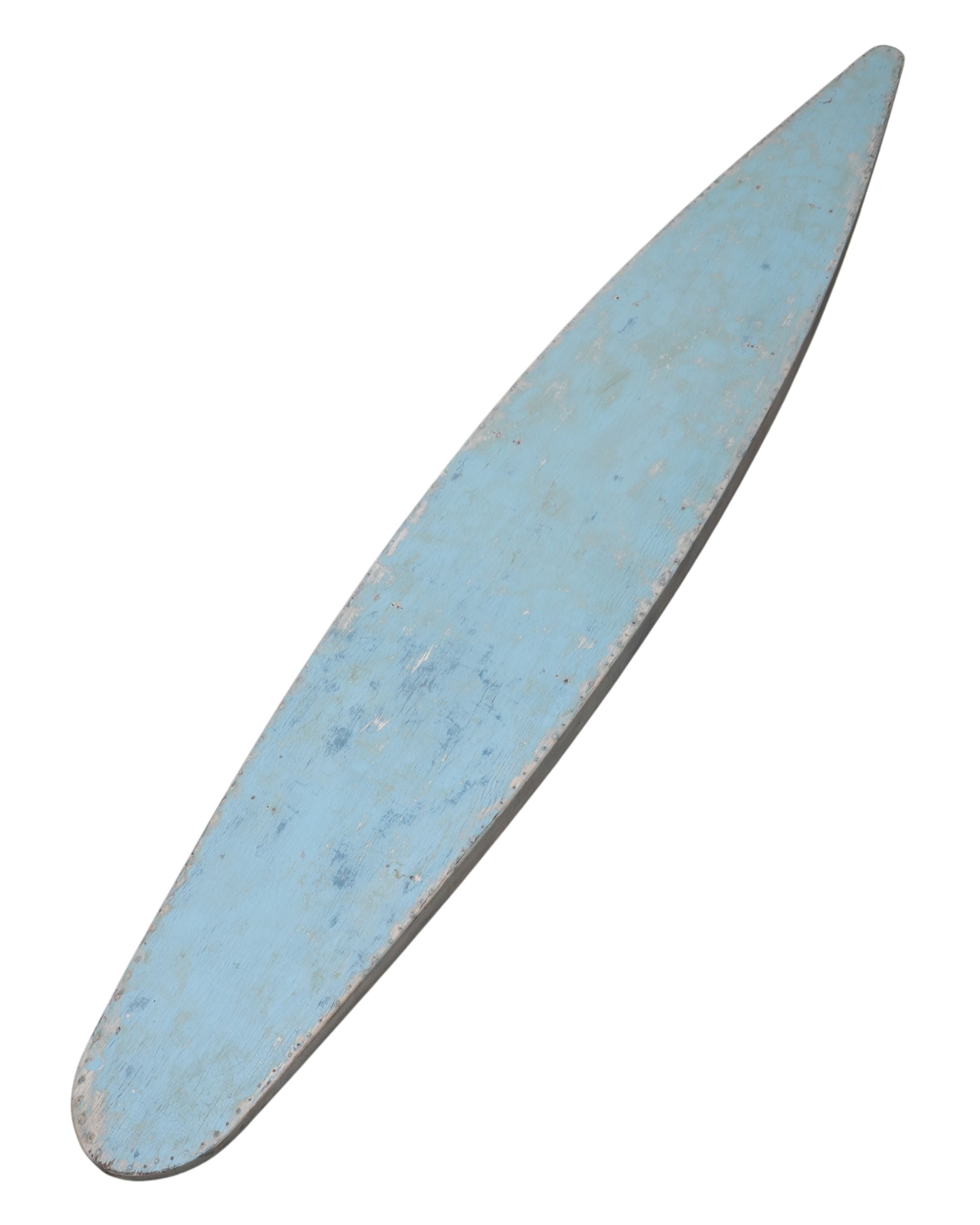 Painted Blue Wood Paddleboard c. 1930s 10 ft